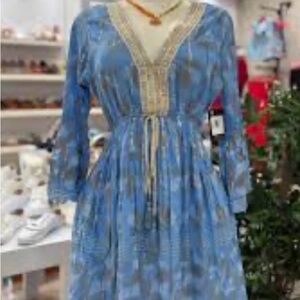 India Boutique Blue and Gold Long Sleeve Dress